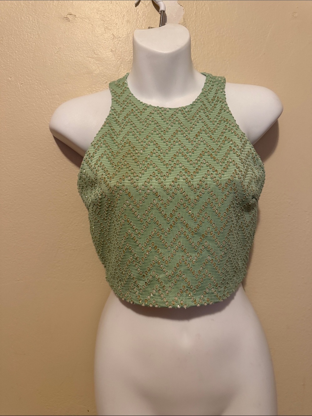 H&M Mint Green Crochet Halter Crop Top